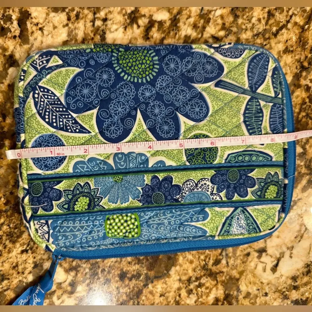 Vera Bradley Mini Tablet Zipped Carrying Case in Blue and Green Print 6.5 x 8.5